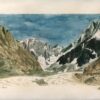 La Mer de glace, à Chamonix. Aquarelle originale de Philippe Levasseur. 1995. Mesures 29,7x21cm sans cadre. Peut être vendue encadrée sous verre 43,5×33,5cm. La commande devra inclure les deux références, aquarelle et cadre ref.01.