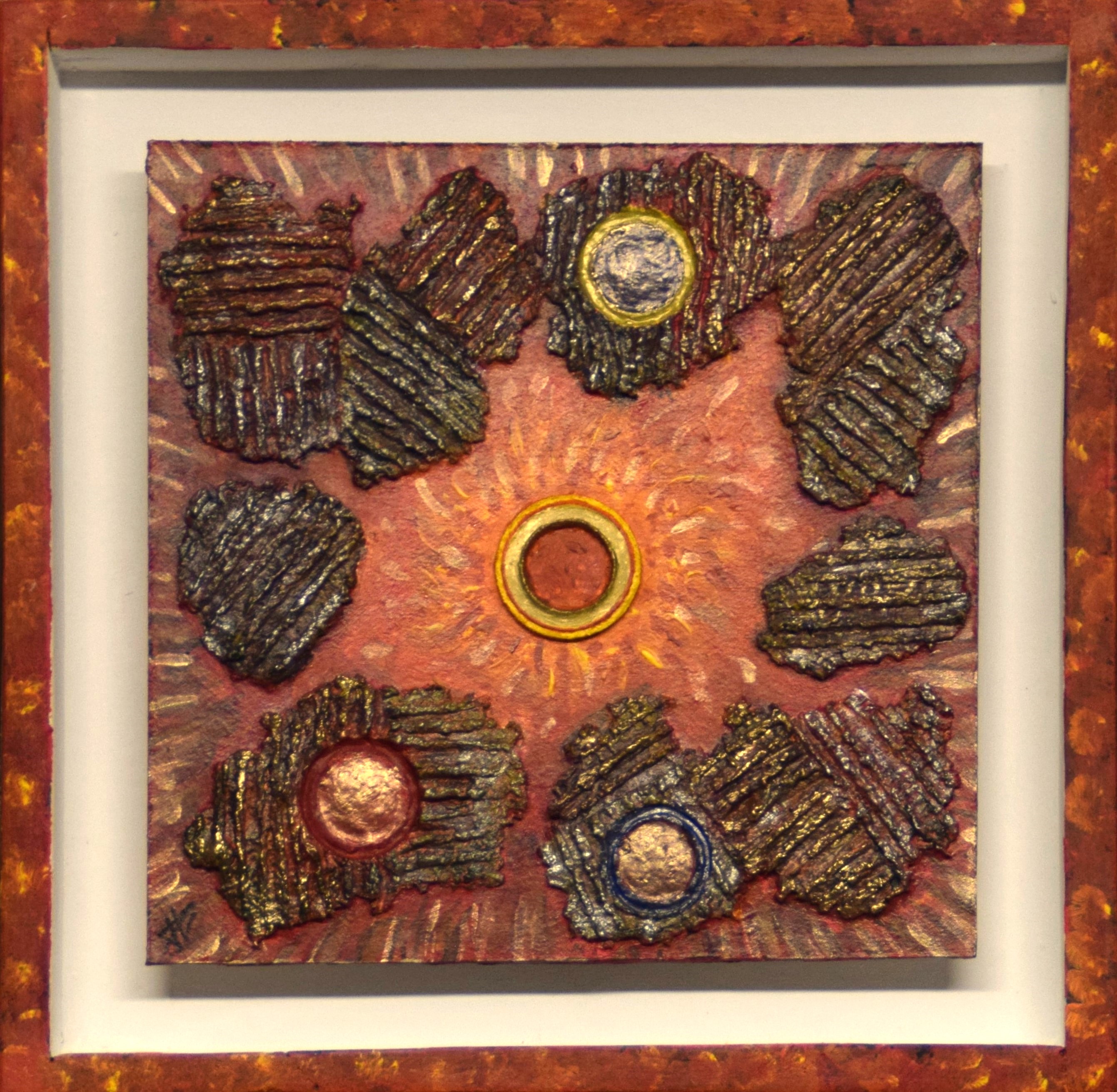 Un anneau, octobre 2022, acrylique sur papier mâché et contre plaqué 24x24cm, encadré 33x33cm. 09 2022.