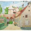 Cour du Château d'Epoisse, 1993, Aquarelle 32x24cm, encadrée sous verre 52,5x42,5cm