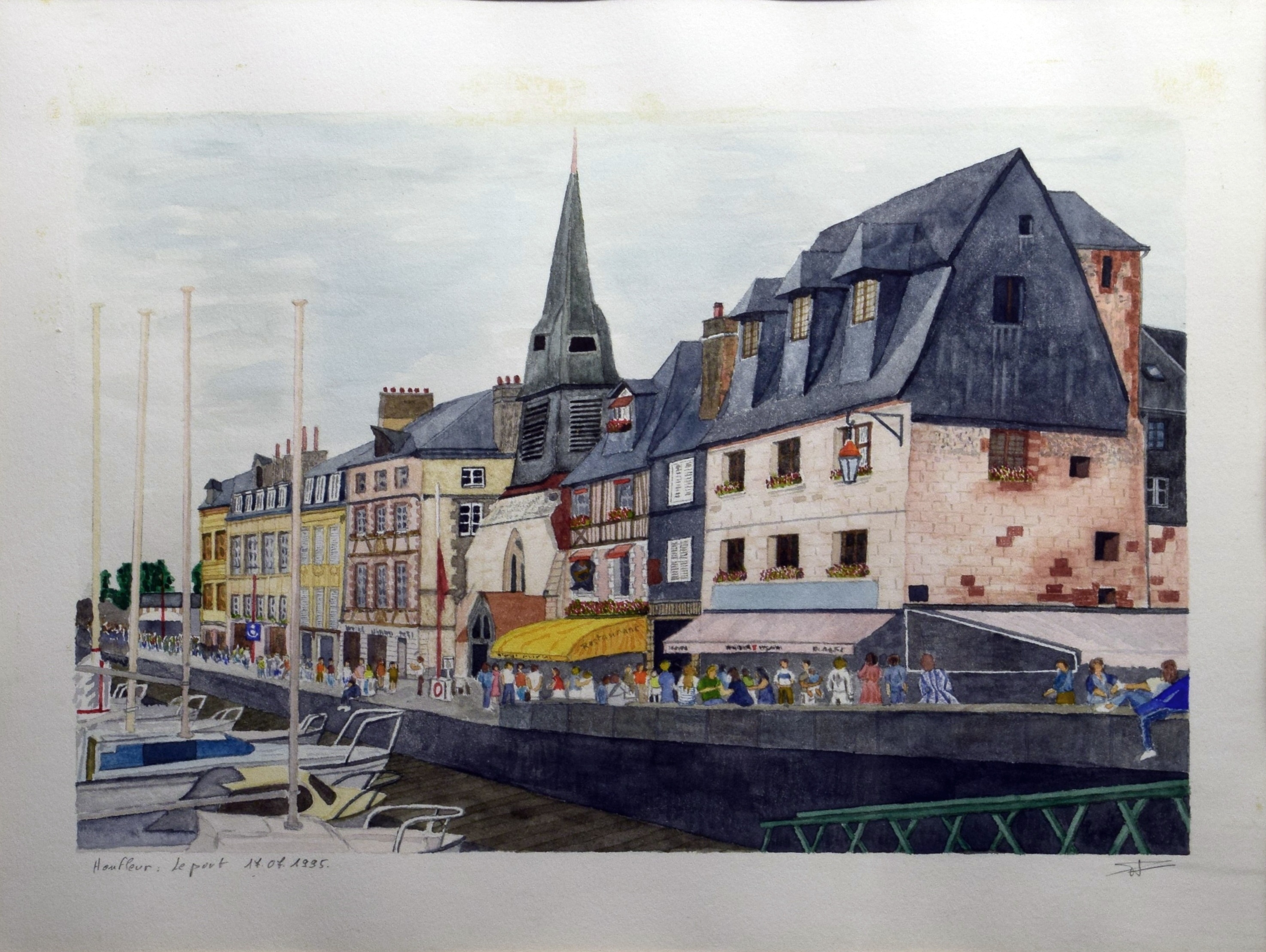 Honfleur le port. Aquarelle originale peinte en 1996. Dimension sans cadre 40x30cm, peut être vendue encadrée sous verre 55x45cm, La commande devra inclure les deux références, aquarelle et cadre ref.07.