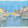 Ponte dei tre archi à Venise. Aquarelle originale de Philippe Levasseur. Peinte en 2010. Mesures 21x29,7cm sans cadre. Peut être vendue encadrée sous verre 33x43,5cm. Cadre bois vernis filet or. Lors de la commande il est nécessaire de choisir la présentation.