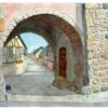 Porte de Munster à Turkheim. Aquarelle originale de Philippe Levasseur. Peinte en 2008. Mesures 21x29,7cm sans cadre. Peut être vendue encadrée sous verre 33x43,5cm. Cadre bois vernis filet or. Lors de la commande il est nécessaire de choisir la présentation.